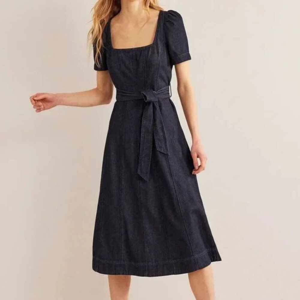 Who What Wear Square Neck Belted Denim Midi Dress Size M